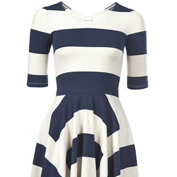 GORMAN Cotton Taylor Swift Navy Cream Parisian Stripe Fit and Flare Midi Dress - Picture 5 of 9